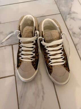 Marc Fisher leopard print and Sherpa sneakers